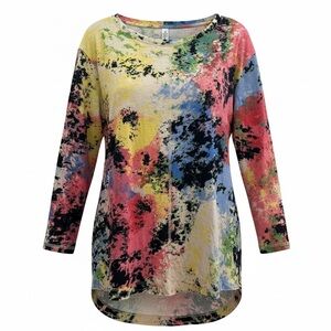 NWT Westbound Women’s Plus Multicolor Abstract Long Sleeve Hi-Low Hem Top 2X